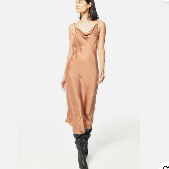 Young Fabulous and Broke Evie Satin midi Slip dress in Toffee Color size medium - Picture 2 of 16